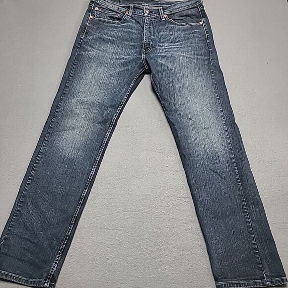 Levis 505 Mens Jeans 36x32 Blue Faded Front Slim Straight Denim Pants - Picture 1 of 8